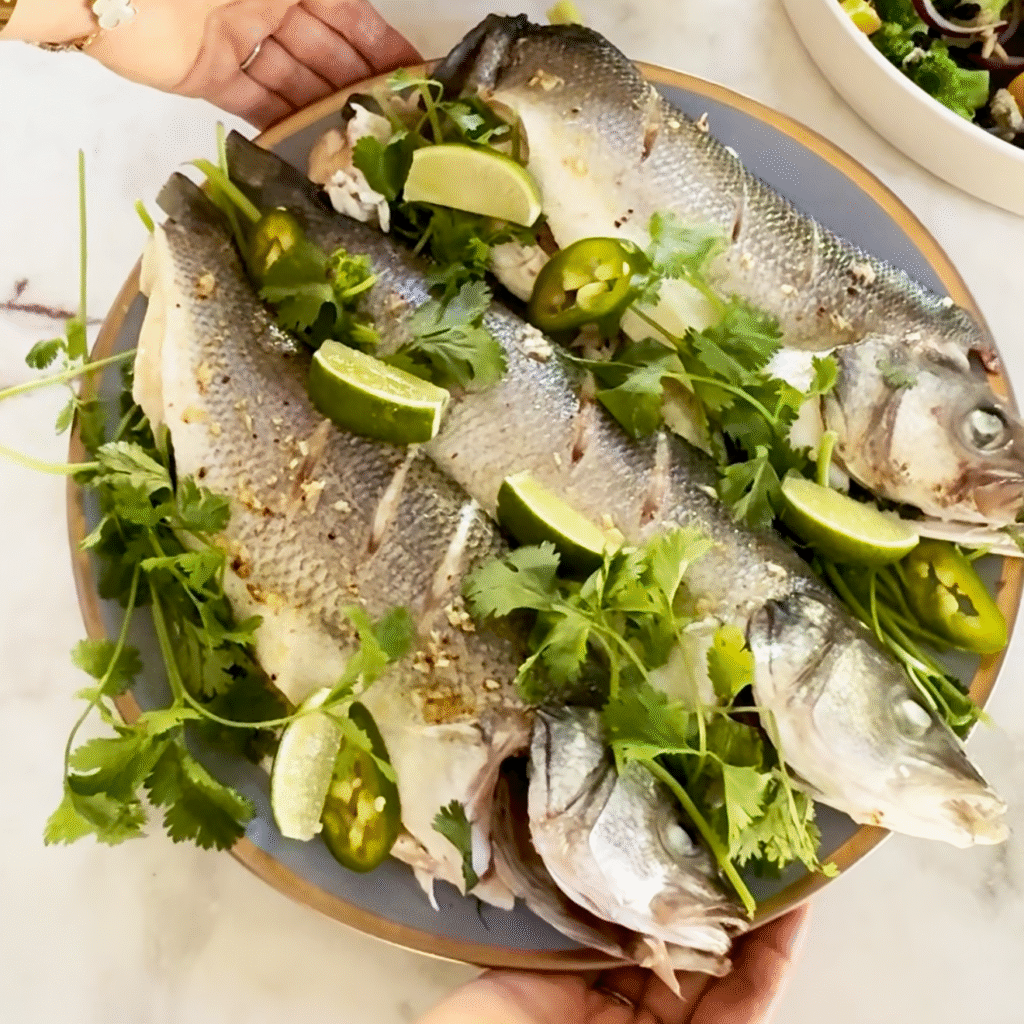 Roasted Branzino with Garlic, Lemongrass, Cilantro, and Lime
